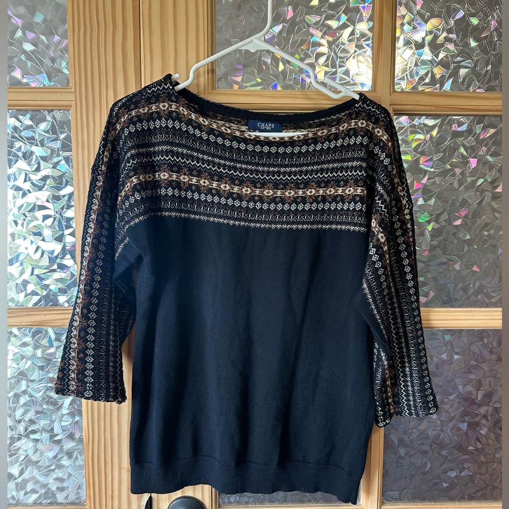 Chaps Black Patterned Women's Sweater